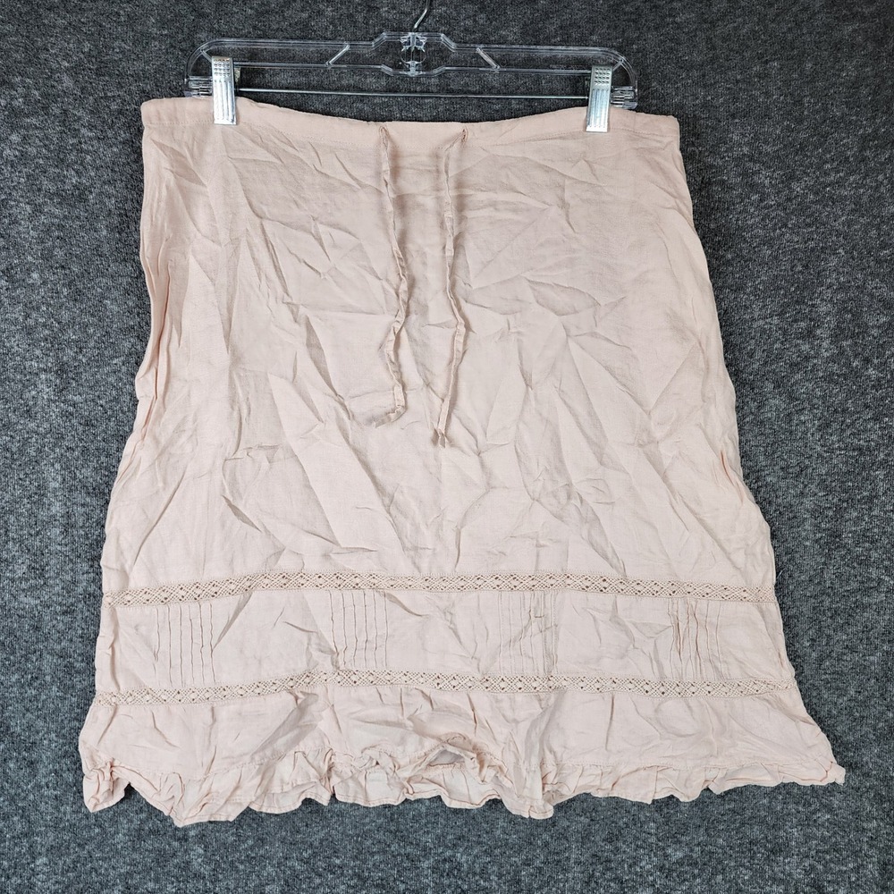 Old Navy Skirt Womens 10 Linen Pink Boho Ruffle Lace EUC